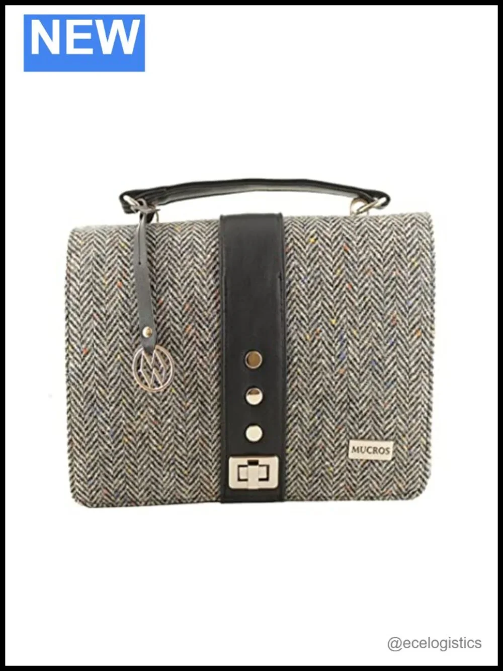 Irish Tweed Wool Top-Handle Satchel Handbag with Adjustable Strap